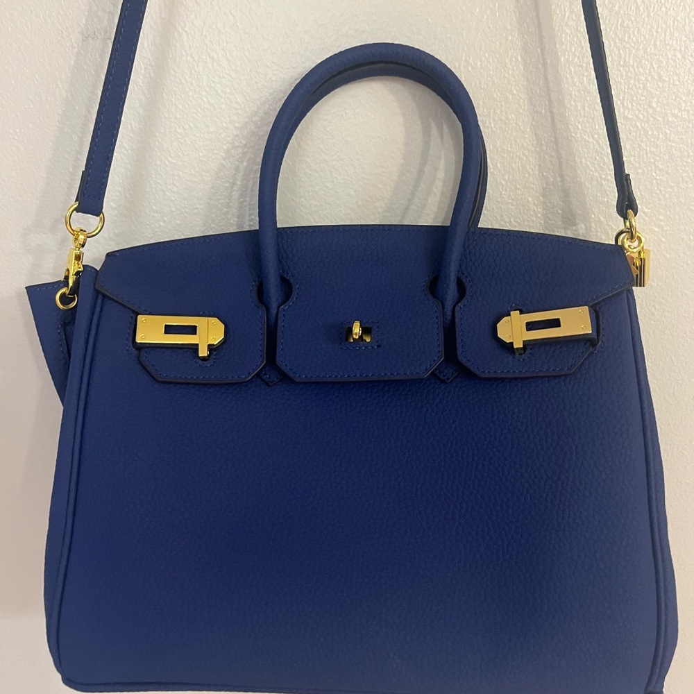 Chic Royal Blue Structured Satchel with Gold Hardware